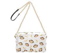 Monkeys Bananas White print Small Leather Crossbody Bag for Women Shoulder Purse with Adjustable Strap Lightweight Handbag for Daily Shopping Travel