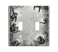 Monkeys Bathroom Double Light Switch Cover Plate, Fanciful Nature Bubbles Branches N/a Gray Plastic Standard Size Switch Plate Decorative for New Apartment Home Bedroom Office Decor