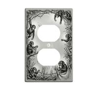 Monkeys Bathroom Duplex Outlet Covers Wall Plate, Fanciful Nature Bubbles Branches N/a Gray Plastic Standard Size Wall Plates for Electrical Outlets for New Apartment Home Bedroom Office Decor