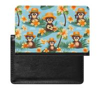 Monkeys Flowers Coconut Trees Straw Hats Passport Holder Travel Wallet Cover Case with Card Slot Organiser for Men Women