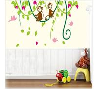 Monkeys on The Branches. Two Monkeys on Creeper Branches in The Forest. Tree Leaves Colorful Wall Stickers. Wall Mural Art Deco. Nursery Decoration. Baby Room Decal. Boys and Girls Wall Sticker.