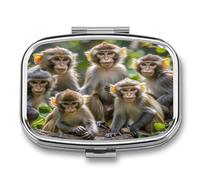 Monkeys Together Pill Case Travel Portable Pocket Pill Box 2 Compartment Medicine Case Large Capacity Daily Pill Cases Vitamin Organizer Medicine Organizer Small Pill Box