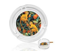 Monkeys with Oranges Round Glass Ashtray Washable Simple Ash Trays