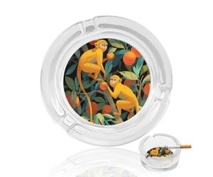 Monkeys with Oranges Round Glass Ashtray Washable Simple Ash Trays