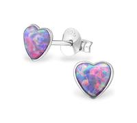 Monkimau Girl Earrings Heart Studs made of 925 sterling silver real silver with 2 opals