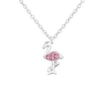 Monkimau Girls' Flamingo Pendant Necklace 925 Sterling Silver Real Silver with 4 Pink Crystals 45 cm Chain