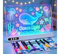 MONKROY Led Drawing Board for Kids Neon Glow Acryli Board Rechargeable 16'' | Light Up Board with 14 Light Modes Children Drawing Tablet Erasable Writing Board with 8 Markers Birthday Gift for Boys Girls