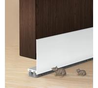 Monlech 1 PCS Metal Door Draft Stopper,Mouse Blocking Aluminium Mouse Sweep,Double Brush Draught Excluder,Anti-Cockroach Dust Noise Wind Insulation Strip for Interior Exterior Doors (Silver)