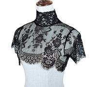 MONLEYTA Detachable Fake Collar Half Shirt Sexy Sheer Eyelash Floral Lace Dickey Choker Black M