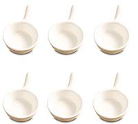 6 Pcs Ceramic Sauce Dishes Mini Bowl Set Ketchup Side Dish Tableware Condiment Relish Plate Seasoning Soy Sauce Dishes Stackable Ramekins with Grip Handle, White
