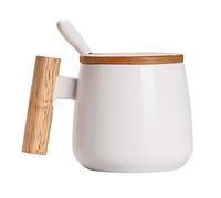 MonLiya Ceramic Coffee Mug Coffee Tea Cup Milk Cup with Lid and Spoon, Drinking Cups for Men, Women, Thanksgiving, Christmas, Birthday (White)
