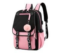 MONMOB Backpack Laptop bag School Backpack for Girls Middle School Students Bookbag with USB Charging&Headphone Port(Black&Pink), A, 44 * 30 * 21, Laptop