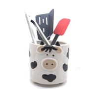 MONMOB Ceramic Cow Kitchen Utensil Holder, 5.7" Diameter, 6" Hight, White
