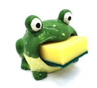 MONMOB Cute Ceramic Frog Sponge Holder for Kitchen Sink, 4.7” x 3.7” x 4.1”, Countertop Mount, Dishware, Kitchen Decor, Frog Decor, House Warming & Valentine's Day Gifts