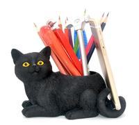 MONMOB Cute Desk Accessories Cat Pen Pencil Holder with Phone Stand Office Decor Home Office School Desk Decor Cat Gift Ideal Gifts for Women, Mom or Birthdays(black)