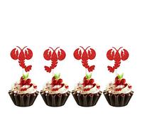 MonMon & Craft 24 Pcs Lobster Cupcake Toppers for Children Birthday / Single Divorce Party / Leaving / Ocean Lobster Theme Party Cake Decorations / Red Glitter Crayfish Cupcake Toppers