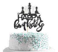 MonMon & Craft Chess Happy Birthday Cake Topper/International Chess/Chess Enthusiasts Birthday Party Decorations - Black Glitter