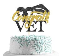 MonMon & Craft Congrats Vet Cake Topper/Veterinarian Graduation Cake Decor/Med Graduation Activities/Medical School Graduation Party Decor Supplies - Black Gold Glitter