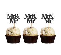 MonMon & Craft Mr & Mr Cupcake Toppers/Gay Pride Cupcake Toppers/Men Wedding Engagement Party Cupcake Dessert Decorations - LGBT Party Dessert Decor Black Glitter 24 Pcs