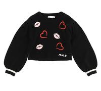 Monnalisa Girls Lips and Hearts Black Sweater-10 Years