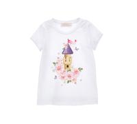 Monnalisa Girls White Cotton Princess Castle T-Shirt-10 Years