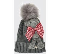 MONNALISA Girl's Wool-Blend Beanie with Teddy Bear Print and Pompom - Size: S - unisex