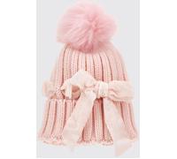 MONNALISA Girl's Wool Blend Teddy Bear Print Beanie with Pompom - Size: S - unisex