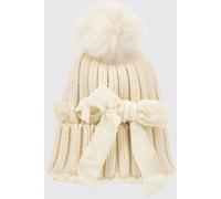 MONNALISA Girl's Wool Blend Teddy Bear Print Beanie with Pompom - Size: S - unisex