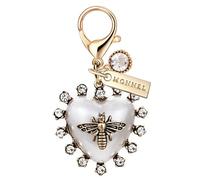 MONNEL MC437 3D Crystal Love Heart Honey Bee Lobster Clasp Charm for Women with Velvet Bag (White and Bronze,1 Piece)