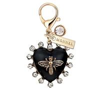 MONNEL MC444 Crystal 3D Love Heart Honey Bee Lobster Clasp Charm for Women with Velvet Bag (Black and Bronze,1 Piece)