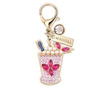 MONNEL MC456 Little Crystal Strawberry Cherry Fruits Drinks Lobster Clasp Charm for Women with Velvet Bag (Pink,1 Piece)