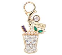 MONNEL MC457 Little Crystal Strawberry Cherry Fruits Drinks Lobster Clasp Charm for Women with Velvet Bag (White,1 Piece)