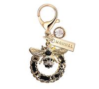 MONNEL MC459 Little Crystal Honey Bee and Wreath Lobster Clasp Charm for Women with Velvet Bag (Black,1 Piece)