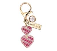 MONNEL MC496 Crystal Double Love Hearts Lobster Clasp Charm for Women with Velvet Bag (Pink,1 Piece)