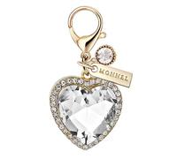 MONNEL MC507 Little Crystal Love Heart Lobster Clasp Charm for Women with Velvet Bag (White,1 Piece)