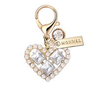 MONNEL MC562 Crystal Little Love Heart Lobster Clasp Charm for Women with Velvet Bag (White,1 Piece)