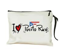 MONNYCAR Puerto Rico Flag-Inspired Polyester Makeup Bag - Portable Zippered Cosmetic Organizer, Lightweight Travel Toiletry Pouch Portable Cosmetic Bag，Gifts for Travel Enthusiasts, White