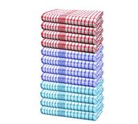Mono Check Pure Cotton Tea Towels Wonderdry Bar Kitchen Dish Cloth Lint Free Long Lasting Quick Dry Absorbent Towels Set (Multi Colour, Red, Green, Blue, 12)