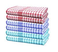 Mono Check Pure Cotton Tea Towels Wonderdry Bar Kitchen Dish Cloth Lint Free Long Lasting Quick Dry Absorbent Towels Set (Multi Colour, Red, Green, Blue, 6)