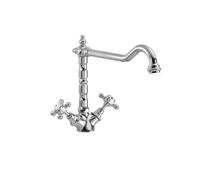 Mono Kitchen Mixer Tap - Chrome Finish, Dual Crosshead Handles, French Classic Design, Compact Dimensions 190 x 230 x 240mm