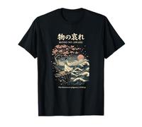 Mono No Aware Japanese Cherry Blossom Ocean Waves Art T-Shirt