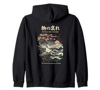 Mono No Aware Japanese Cherry Blossom Ocean Waves Art Zip Hoodie