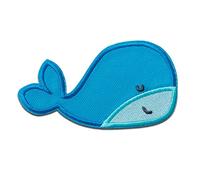 Mono Quick Blue Whale Animal - Iron On Patches Adhesive Emblem Stickers Appliques, Size: 4,5 x 8,3 cm