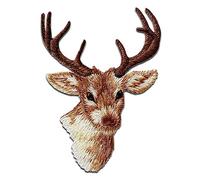 Mono-Quick Deer Head Animal - Iron On Patches Adhesive Emblem Stickers Appliques, Size: 7 x 5,2 cm