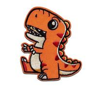 Mono-Quick Dino Orange Iron-on Patches Reptiles 7,2 x 6 cm for Kids with Fabric Cotton Textile Original Quality, Dinosaur Dragon Adhesive Clothes Trousers Jeans Sew Repair