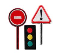 Mono-Quick Road Sign Iron-on Patch 6,4 x 3,2 cm for Kids with Farm Construction Action Toy Original, Patches Clothing Jeans Denim Crafts Birthday Gift