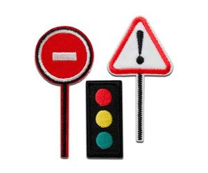 Mono-Quick Road Sign Iron-on Patch 6,4 x 3,2 cm for Kids with Farm Construction Action Toy Original, Patches Clothing Jeans Denim Crafts Birthday Gift