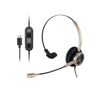 Mono USB-C Business Headset with Noise Cancelling Microphone, Premium Gold Single Ear Wired Headphones with Inline Controls for PC & Laptop, Optimised for Microsoft Teams, Zoom, VoIP & Dictation