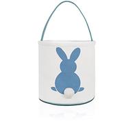 MONOBLANKS Easter Bunny Basket Bags for Kids Canvas Cotton Carrying Gift and Eggs Hunt Bag，Fluffy Tails Printed Rabbit Canvas Toys Bucket Tote (Blue)