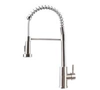 Monobloc Kitchen Sink Mixer Tap with Pull Out Hose Sprayer, Single Lever, Silver Kitchen Faucet with Flexible Spray Head for Kitchen Sink, Countertop Mount, Hot and Cold Water Supply, Modern Home